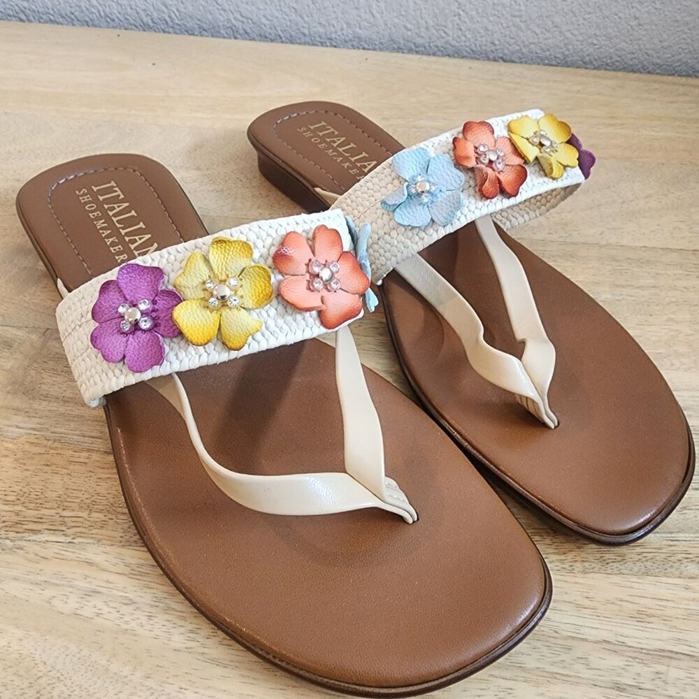 Italian Shoemakers Lanna Slide Floral Thong Low Wedge Sandals Women’s 8.5